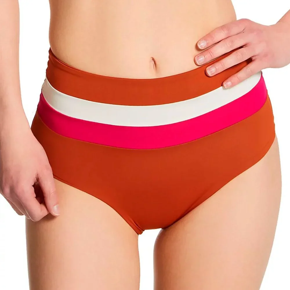 L*Space Portia Bikini Bottom Brown Pink White – Women’s S NWOT w/hygiene sticker